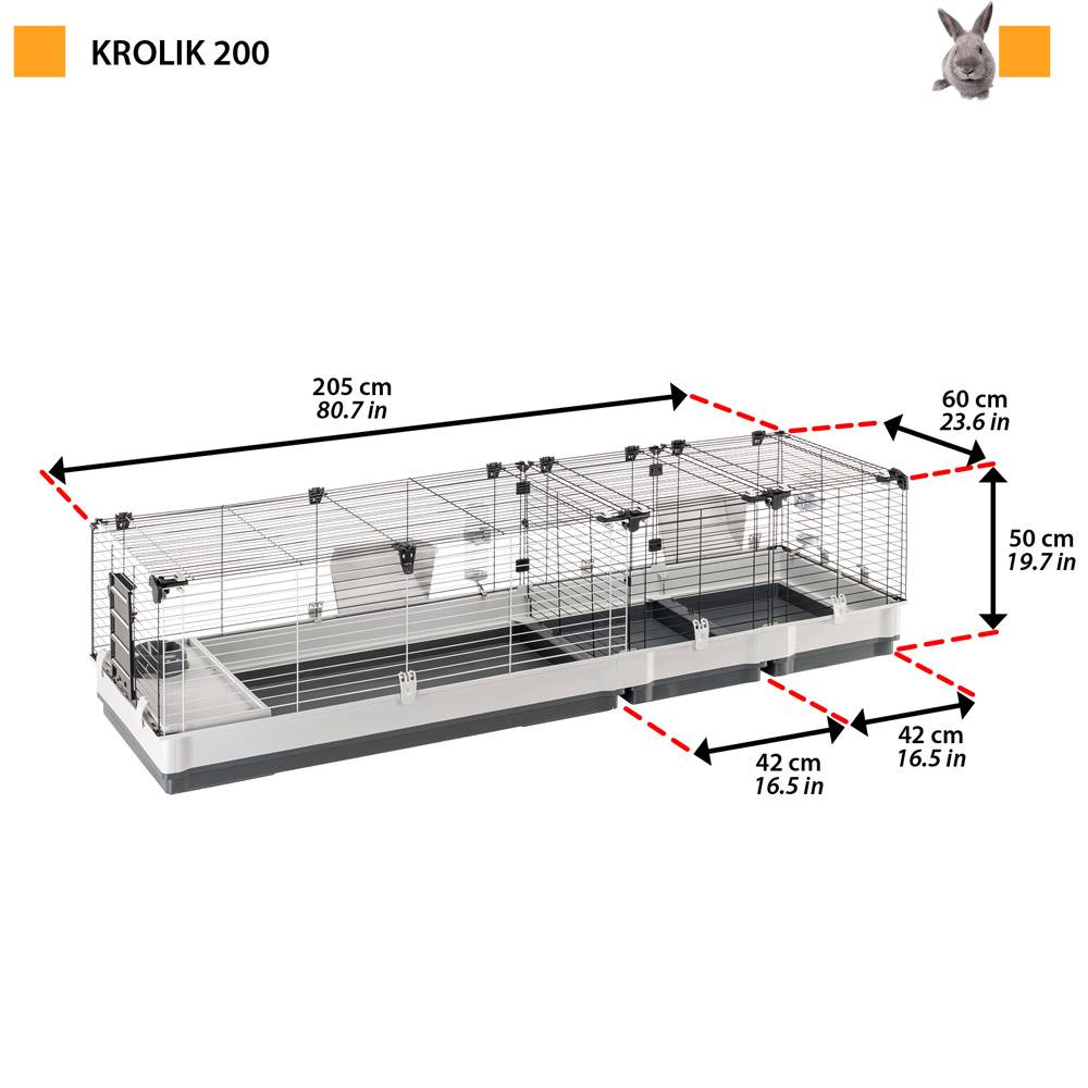 Ferplast - FERPLAST - Cage Cochon d'Inde - Cage Lapin - Maison Lapin - Clapier Lapin - accessoires inclus - Ouvrant et modulable 205 x 60 x h 50 CM - Krolik 200 - Imagen 2