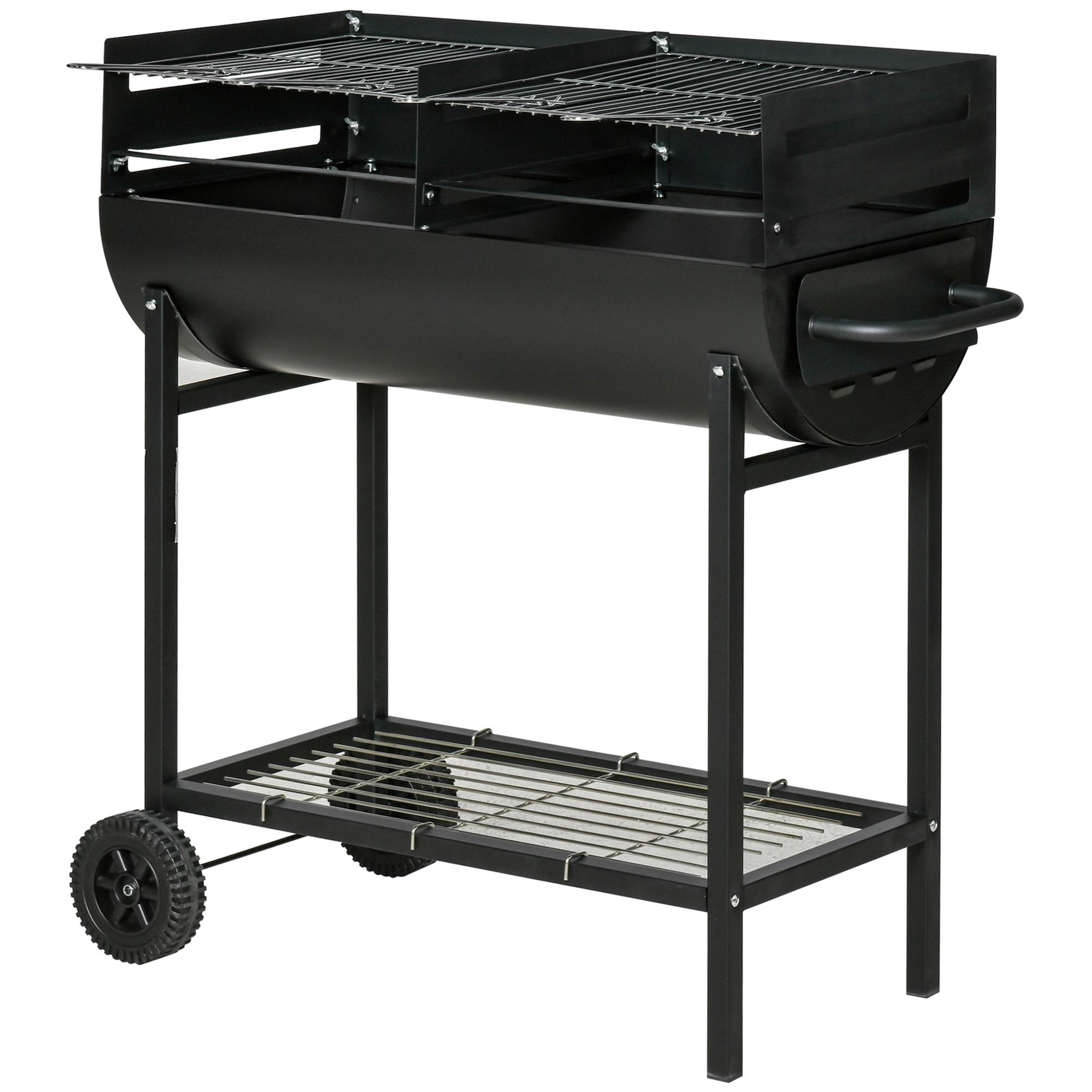 Barbecue à charbon avec grille à hauteur réglable pour extérieur, barbecue portable avec étagère de stockage et roues, 90x45x96 cm, couleur noire - Image 1