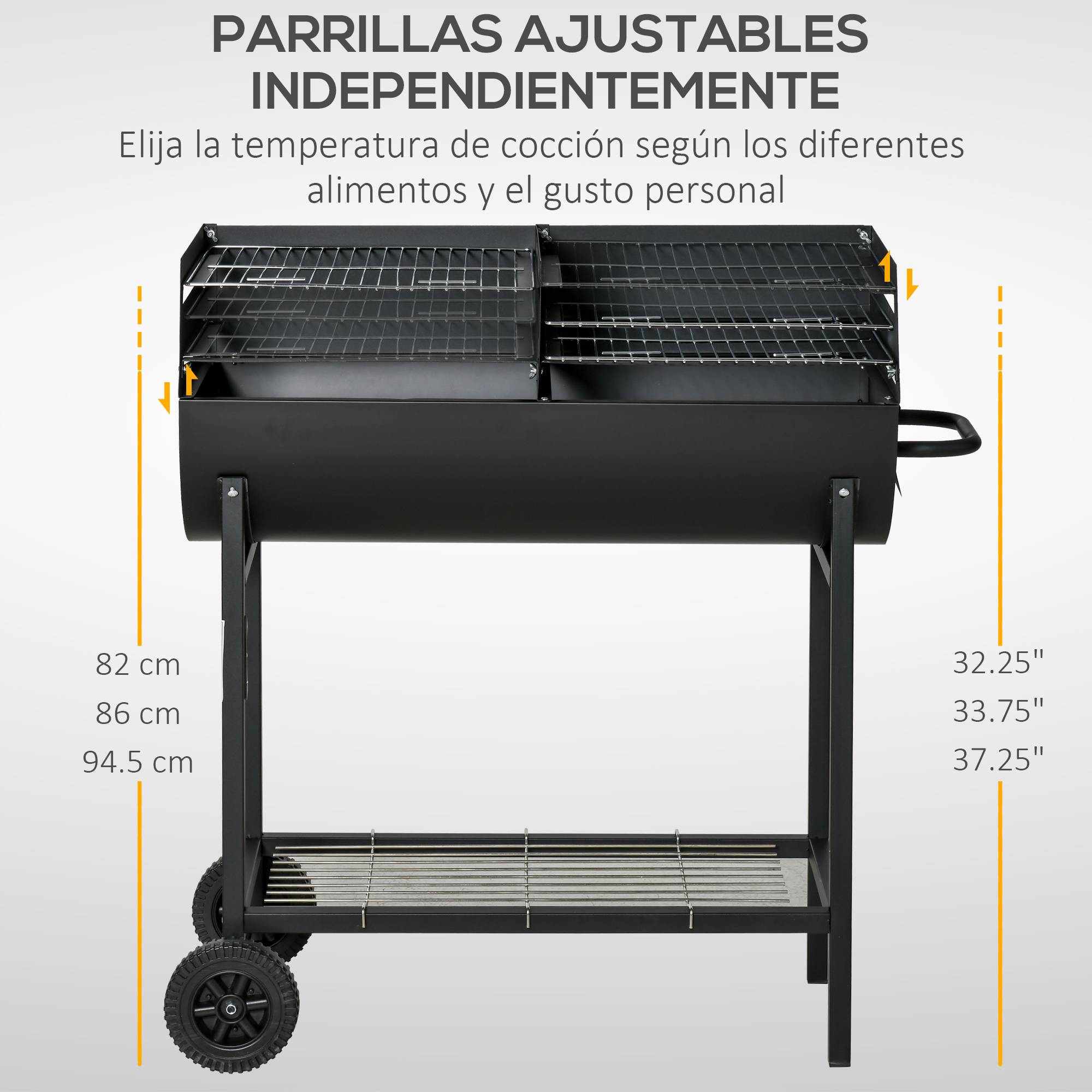 Barbecue à charbon avec grille à hauteur réglable pour extérieur, barbecue portable avec étagère de stockage et roues, 90x45x96 cm, couleur noire - Image 6