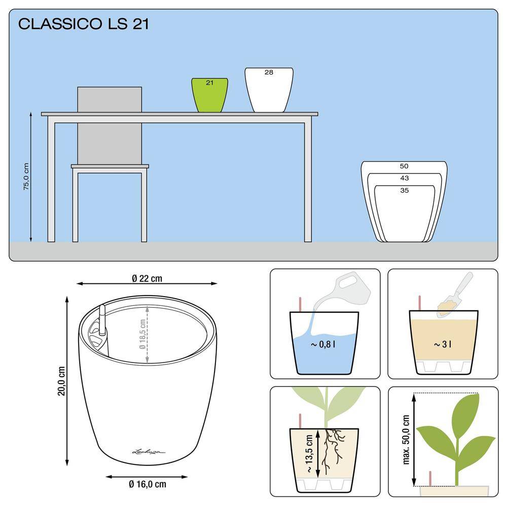 Lechuza - Classico Premium LS 21 - kit complet, argent métallisé Ø 21 X 20 Lechuza - Imagen 2