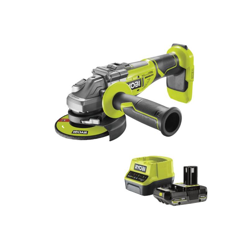 Ryobi - Pack RYOBI Meuleuse d'angle R18AG7-0 - Brushless 18V One+ - 1 batterie 2.0Ah - 1 chargeur rapide RC18120-120 - Image 1