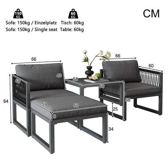 Ensemble de salon de jardin en aluminium, ensemble de meubles de terrasse. 2 canapés, 2 repose - pieds, différentes combinaisons, réglables - Image 3