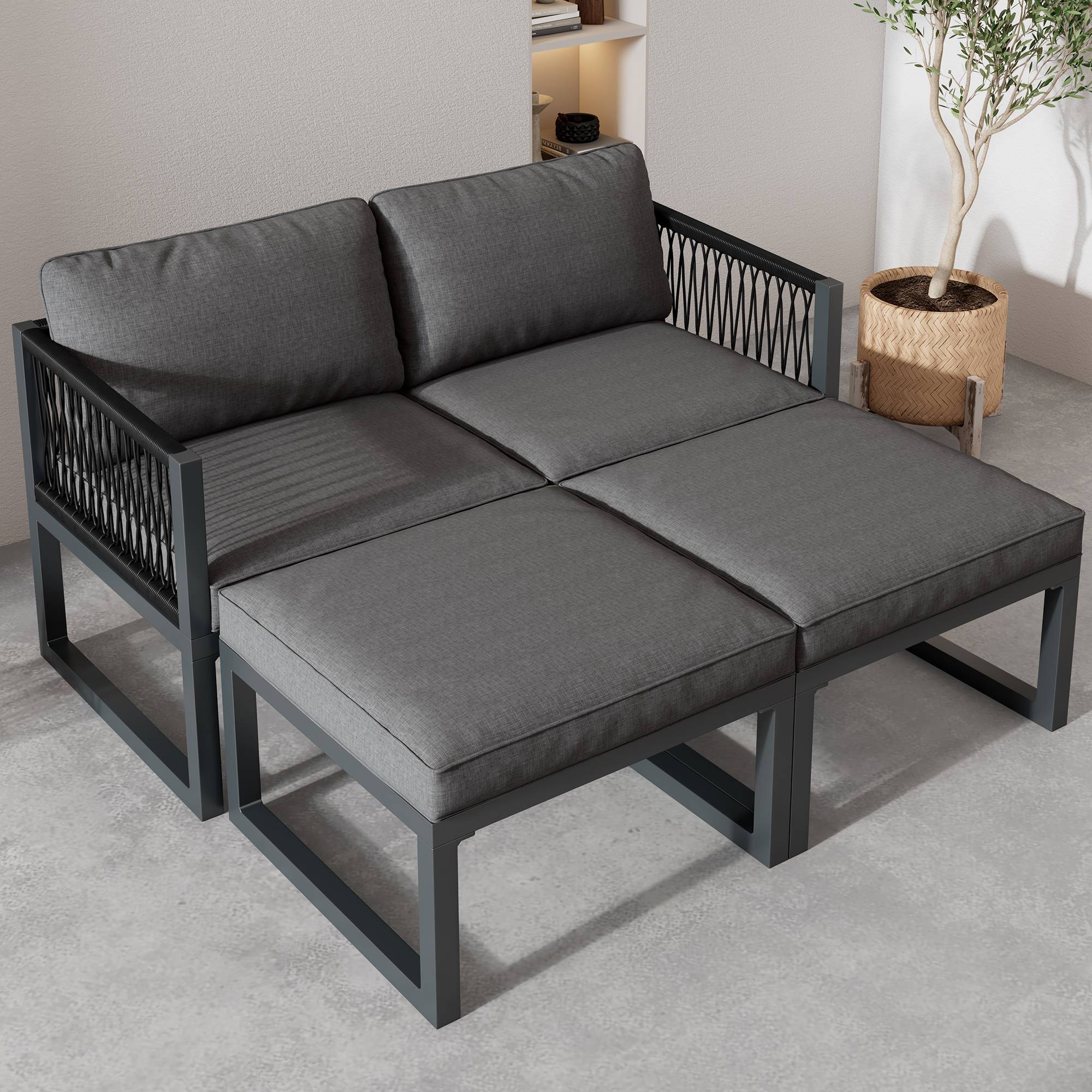 Ensemble de salon de jardin en aluminium, ensemble de meubles de terrasse. 2 canapés, 2 repose - pieds, différentes combinaisons, réglables - Image 2