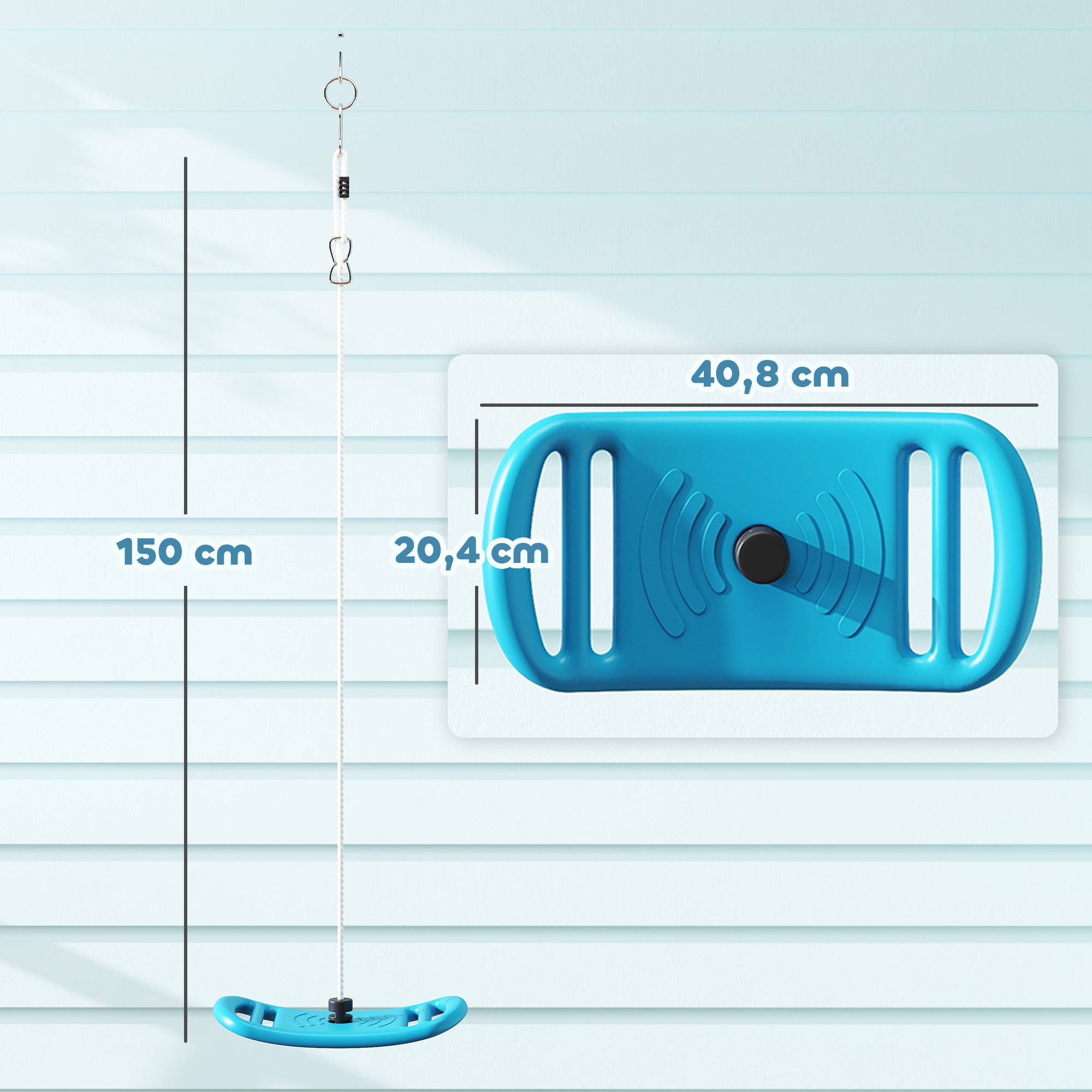 Balançoire enfant extérieur et intérieur avec corde réglable, mousqueton, charge max. 70 kg, bleu - Image 5