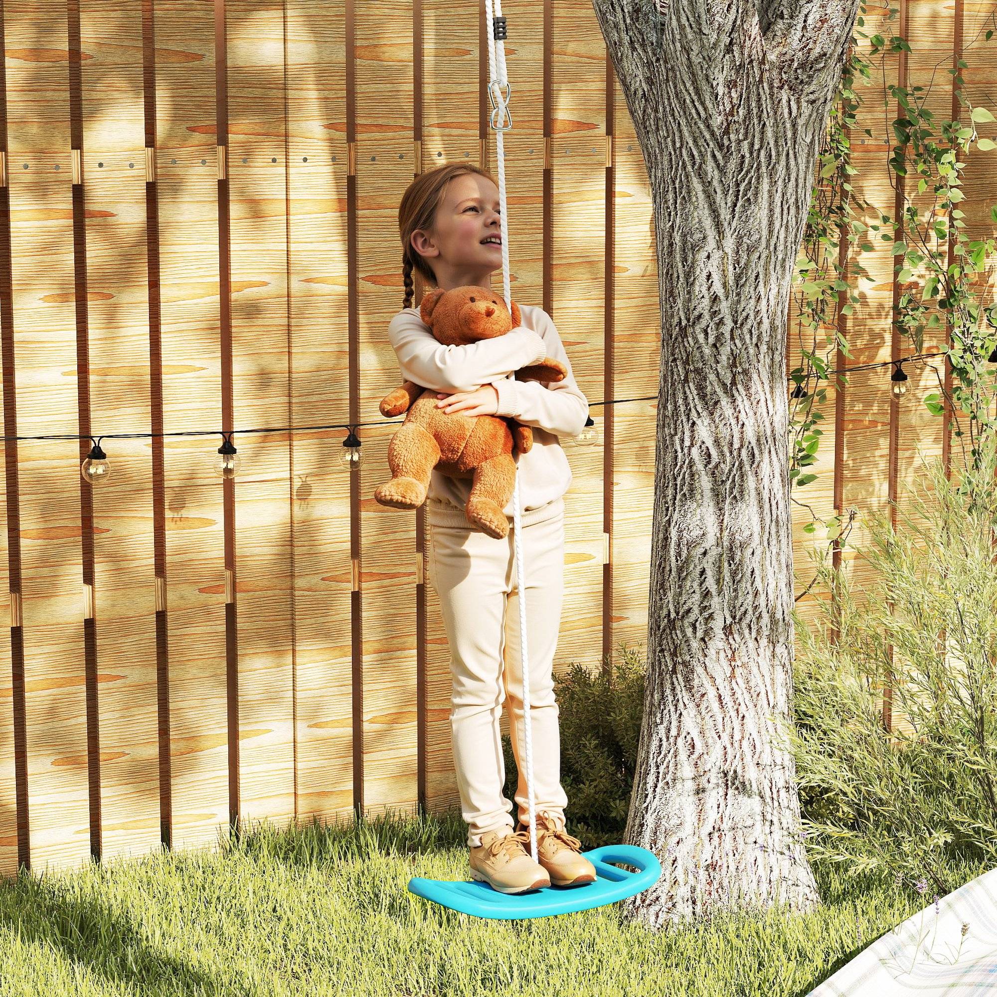 Balançoire enfant extérieur et intérieur avec corde réglable, mousqueton, charge max. 70 kg, bleu - Image 3