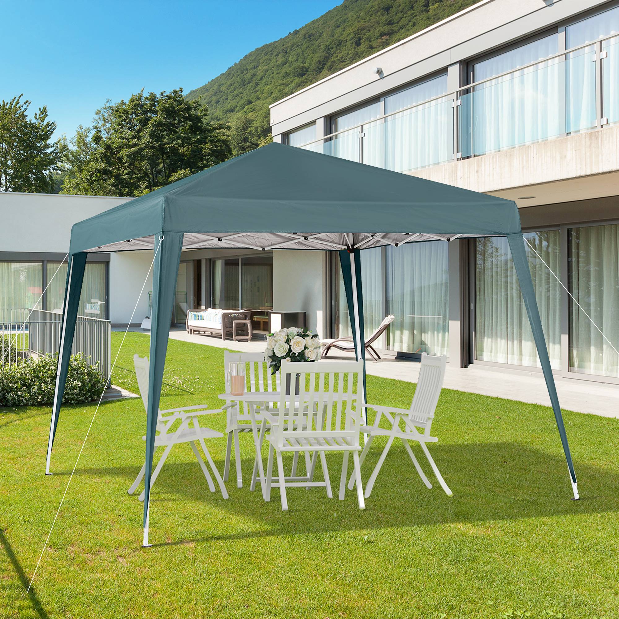 ComfortXL - Tonnelle pliante de jardin acier toile Oxford pop-up anti-UV 2,4 x 2,4 m verte - ComfortXL Outdoor Living - Image 3