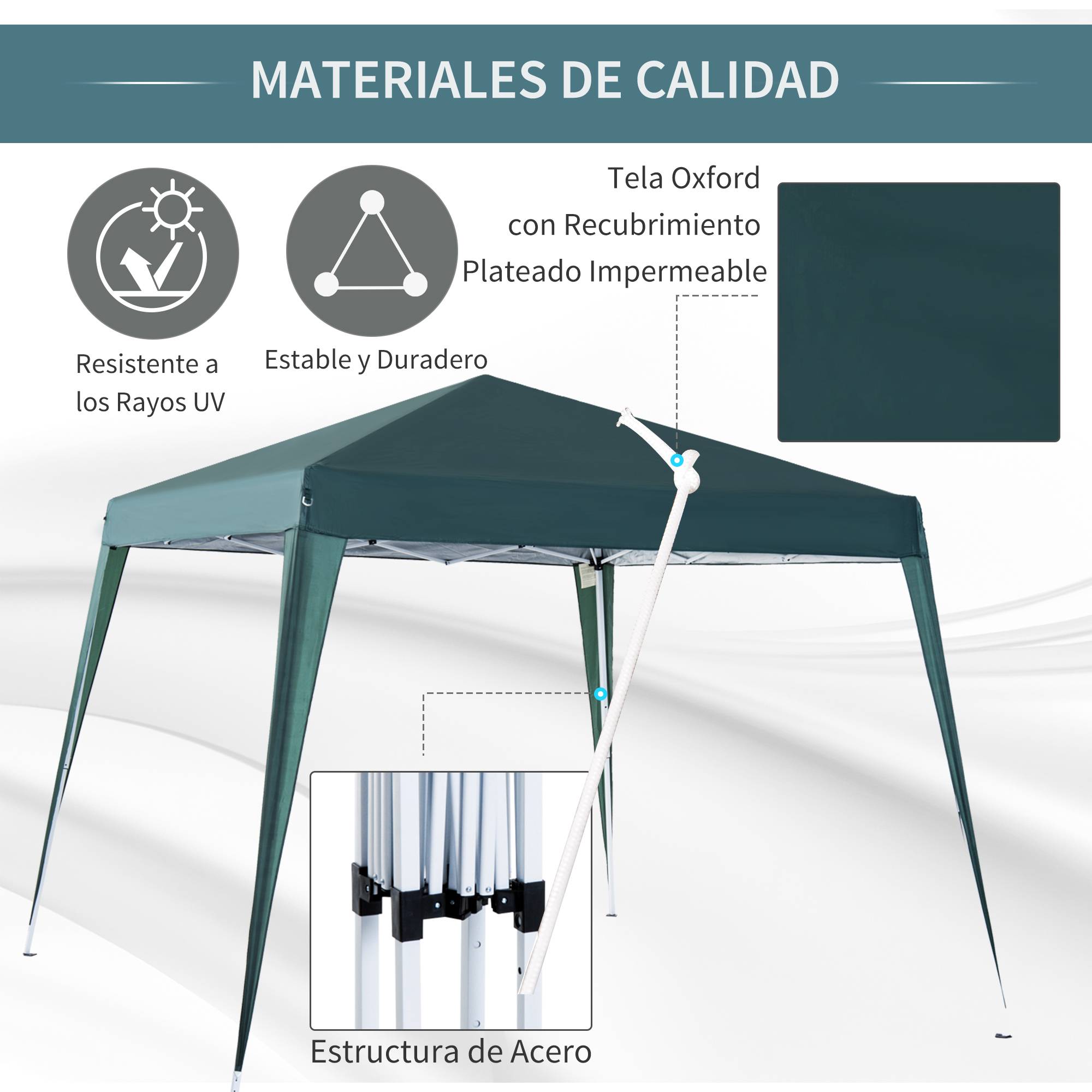 ComfortXL - Tonnelle pliante de jardin acier toile Oxford pop-up anti-UV 2,4 x 2,4 m verte - ComfortXL Outdoor Living - Image 8
