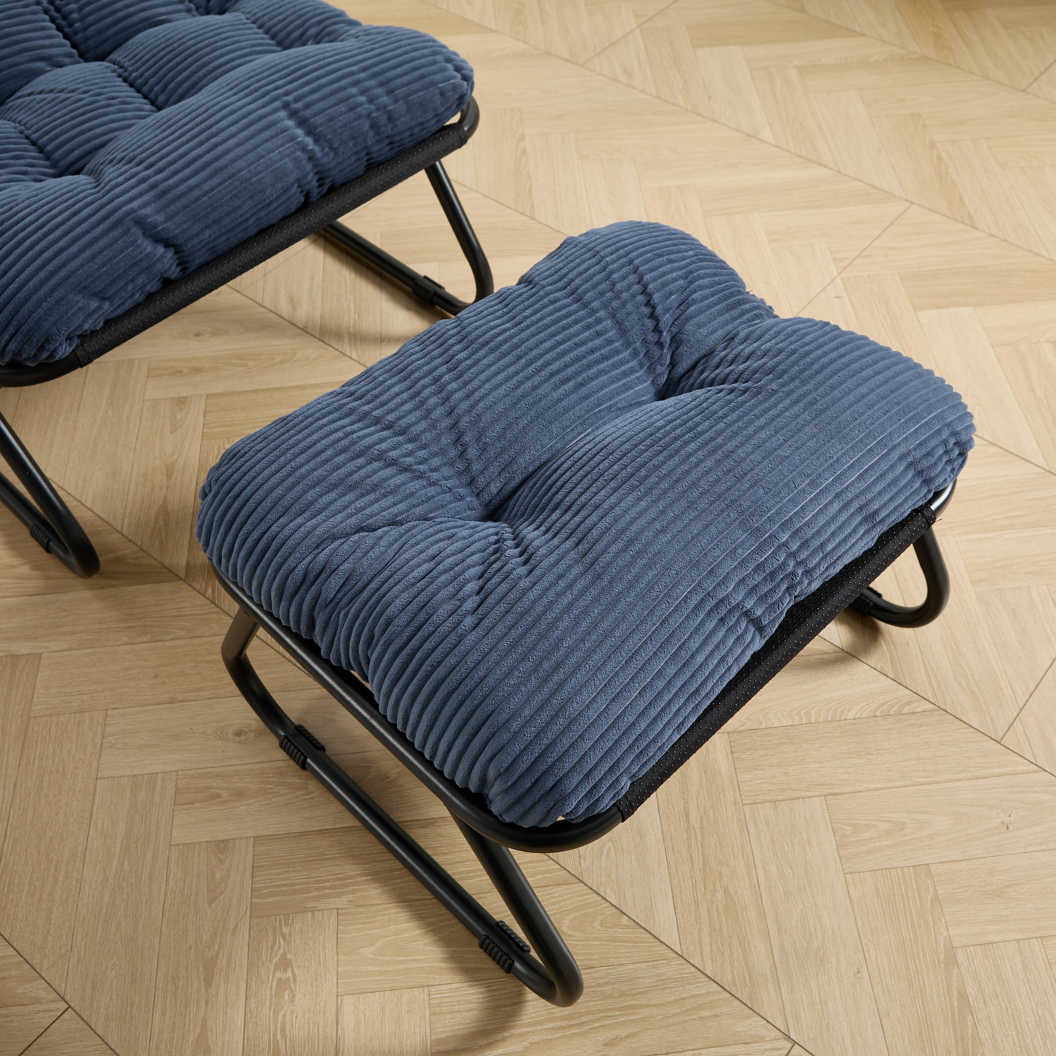 Fauteuil lounge de terrasse inclinable avec ottoman cadre noir coussin bleu marine moelleux pour salon chambre lecture - Image 8