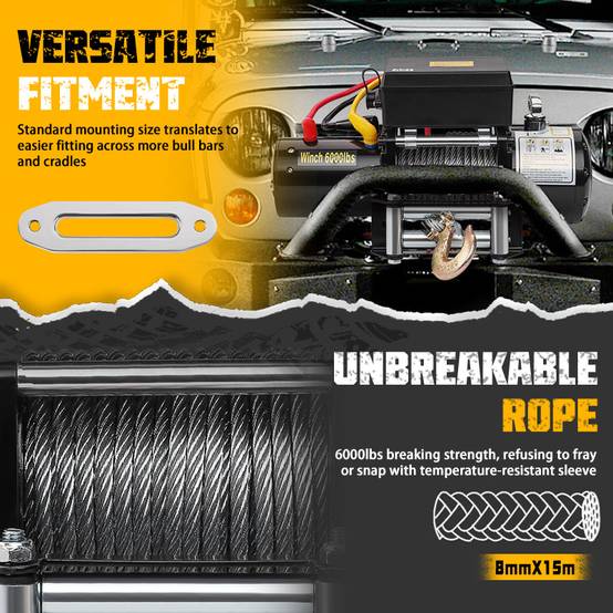 Treuil électrique 12V 6000 LBS / 2722 Kg, 15 mètres de câble, 30 mètres de commande sans fil - Image 5