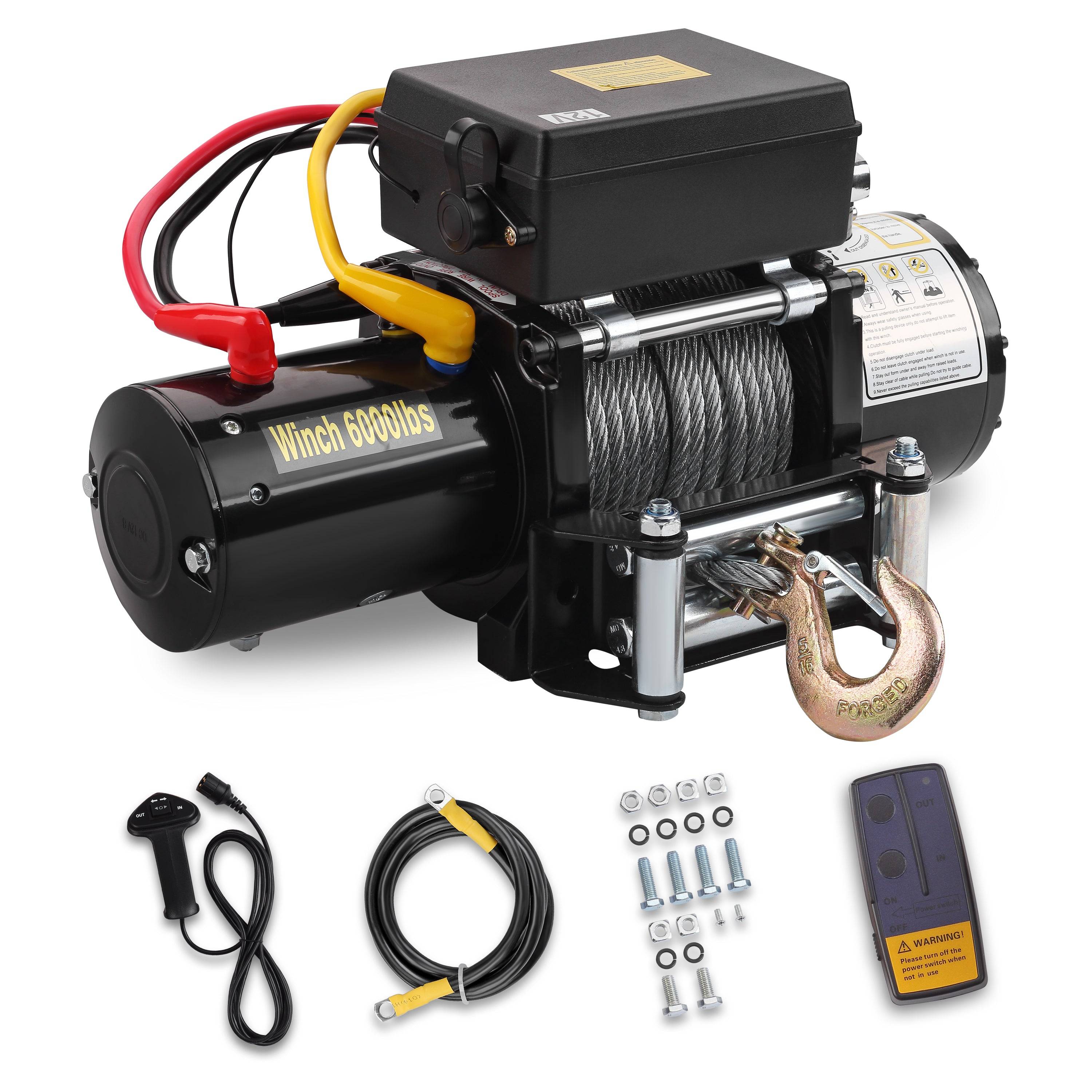 Treuil électrique 12V 6000 LBS / 2722 Kg, 15 mètres de câble, 30 mètres de commande sans fil