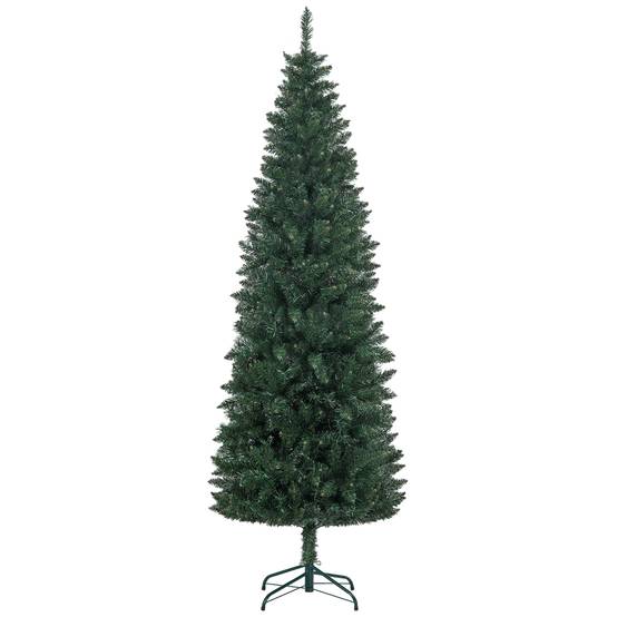 Sapin de Noël Artificiel 210 cm Arbre de Noël Slim avec support en acier pliable, 687 branches épines Vert - Image 1