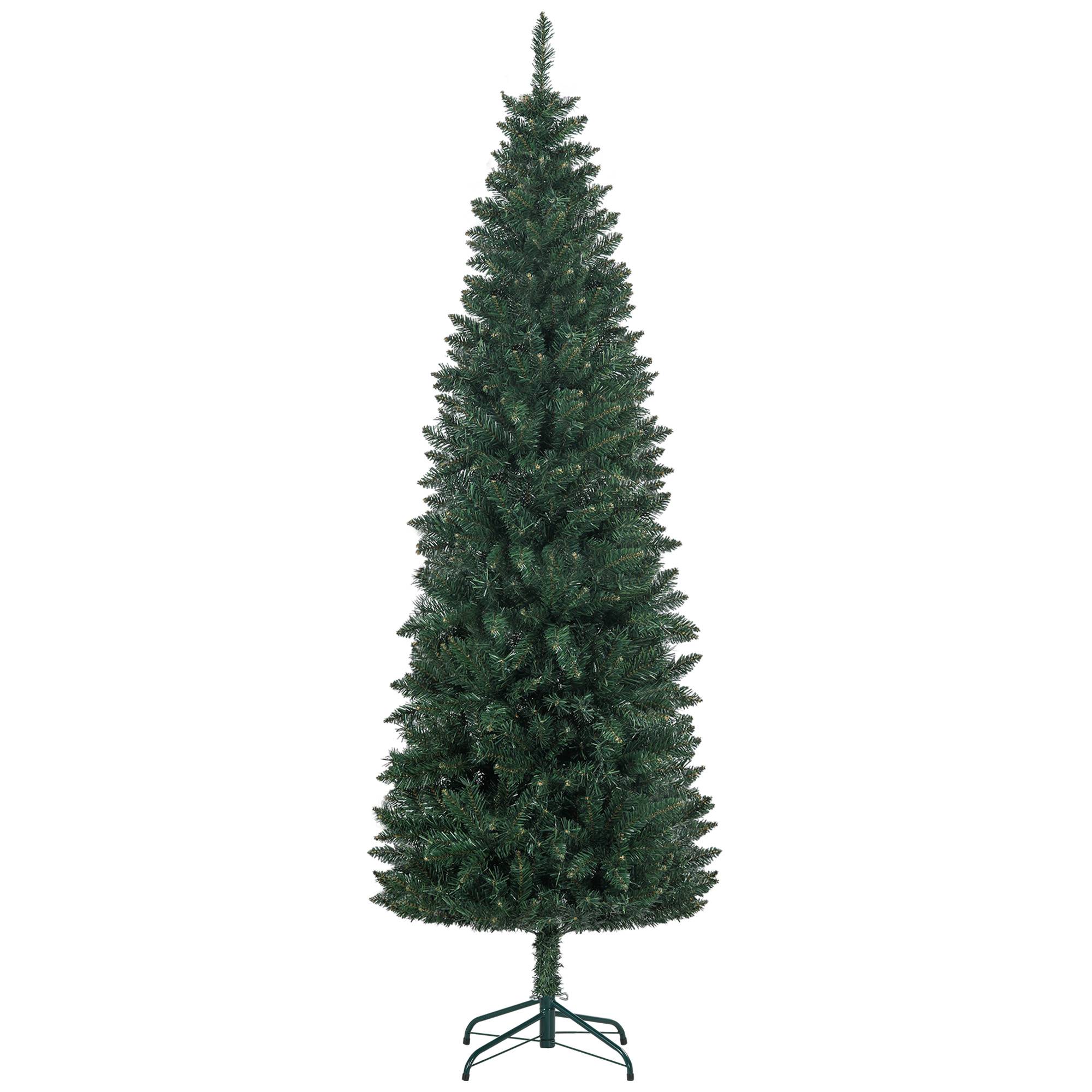Sapin de Noël Artificiel 210 cm Arbre de Noël Slim avec support en acier pliable, 687 branches épines Vert - Image 1