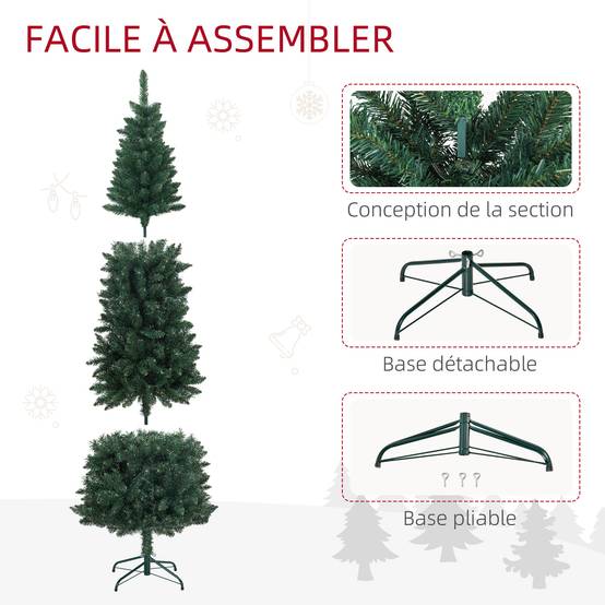 Sapin de Noël Artificiel 210 cm Arbre de Noël Slim avec support en acier pliable, 687 branches épines Vert - Image 8