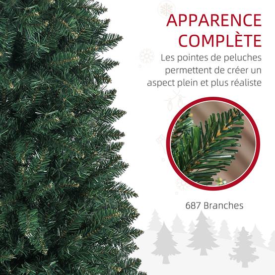 Sapin de Noël Artificiel 210 cm Arbre de Noël Slim avec support en acier pliable, 687 branches épines Vert - Image 7