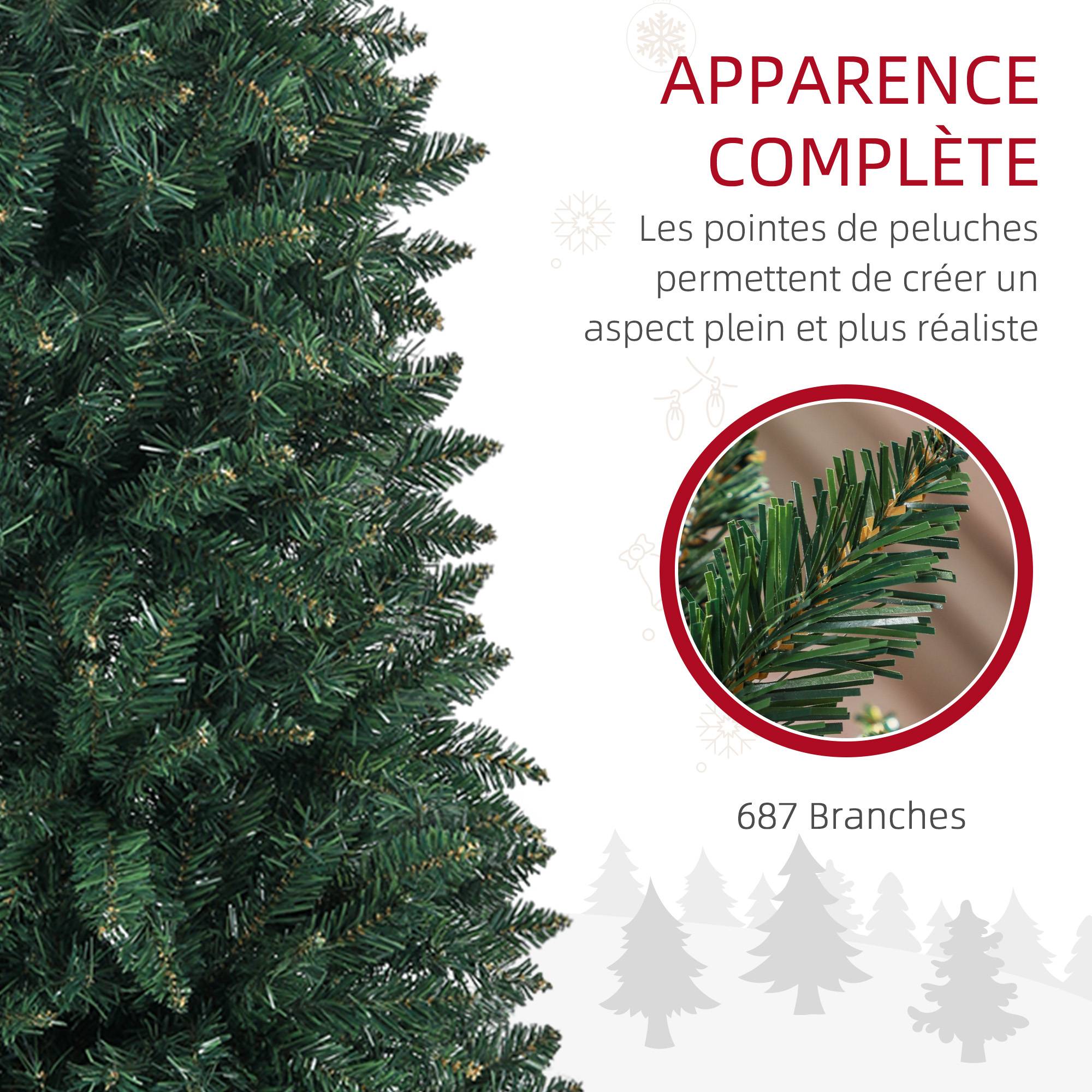 Sapin de Noël Artificiel 210 cm Arbre de Noël Slim avec support en acier pliable, 687 branches épines Vert - Image 7