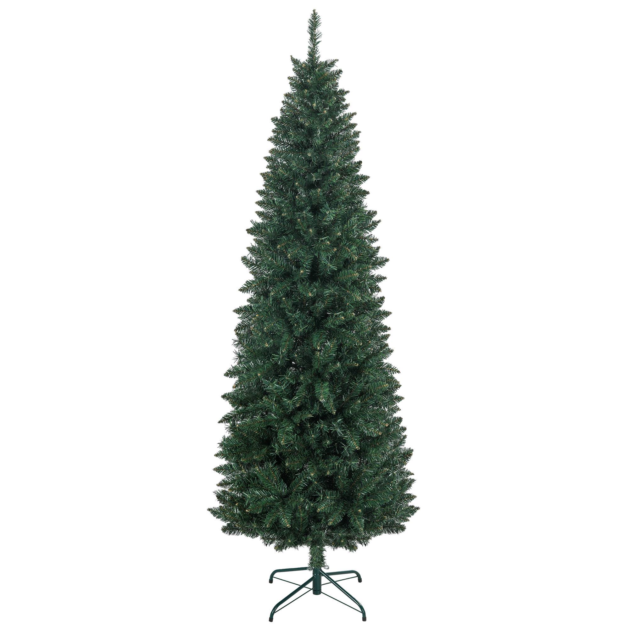 Sapin de Noël Artificiel 210 cm Arbre de Noël Slim avec support en acier pliable, 687 branches épines Vert - Image 2