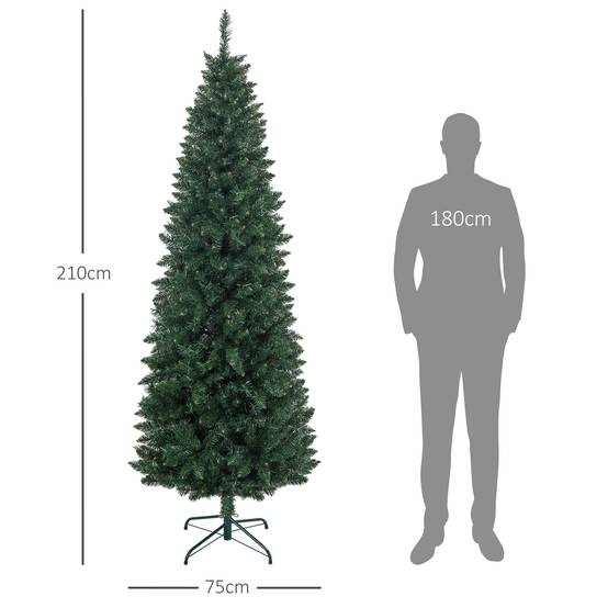 Sapin de Noël Artificiel 210 cm Arbre de Noël Slim avec support en acier pliable, 687 branches épines Vert - Image 5