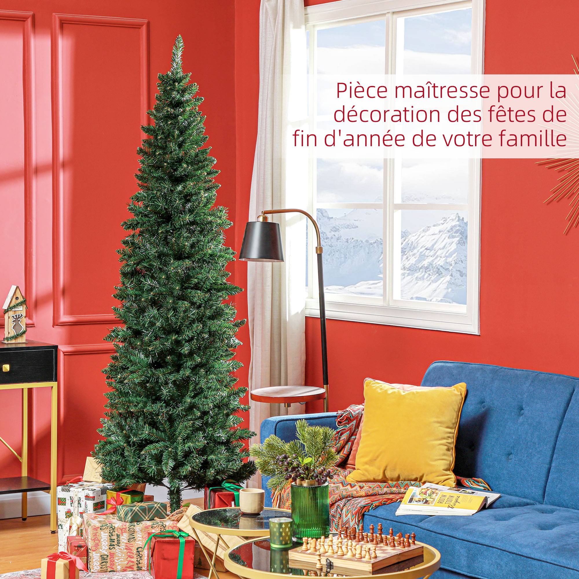 Sapin de Noël Artificiel 210 cm Arbre de Noël Slim avec support en acier pliable, 687 branches épines Vert - Image 6