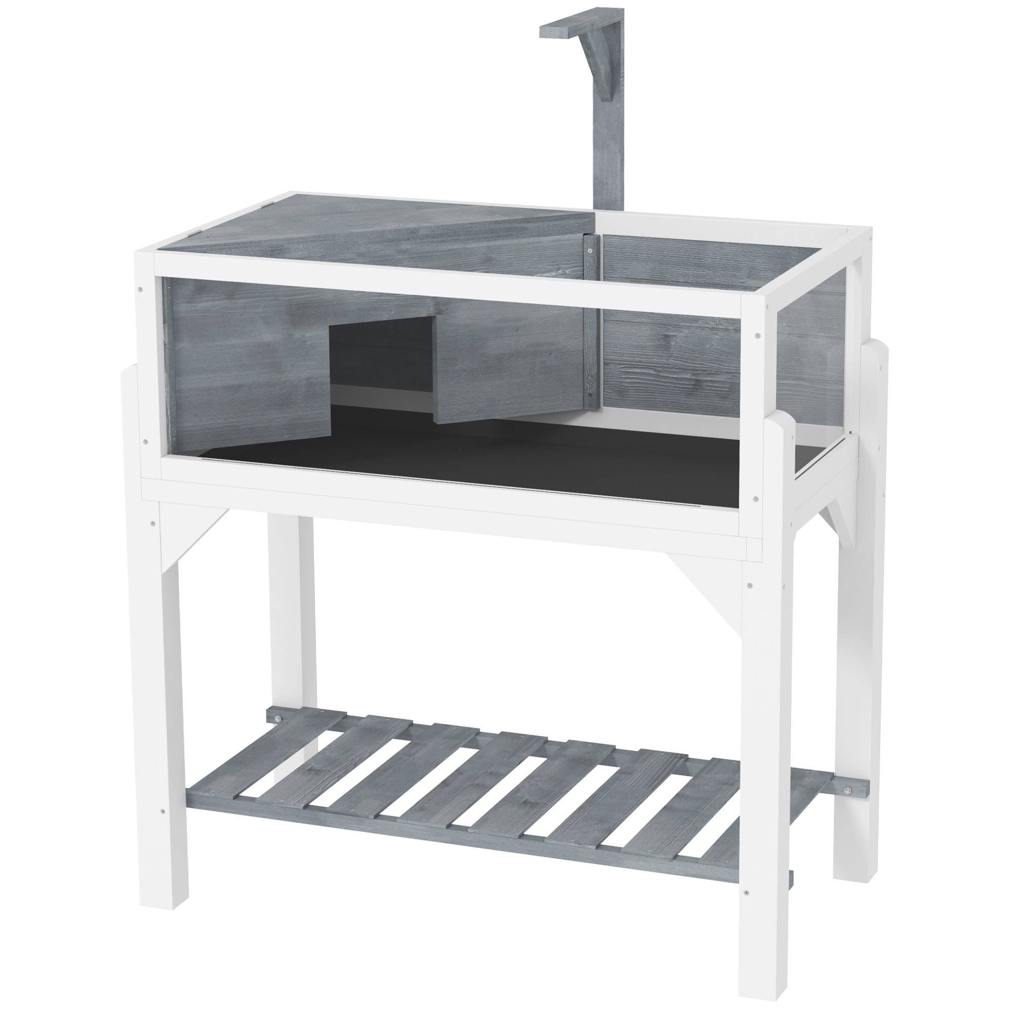 Terrarium Tortue Sur Pieds Bois Sapin 2 Zones Rangement Inférieur 84x47x90cm Gris - ComfortXL Outdoor Living - Image 2
