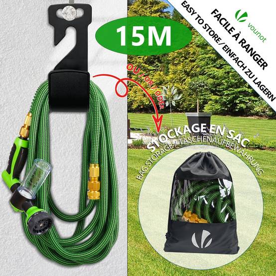 Tuyau d’Arrosage Extensible 15m avec Récipient Savon et accessoires vert - Image 5