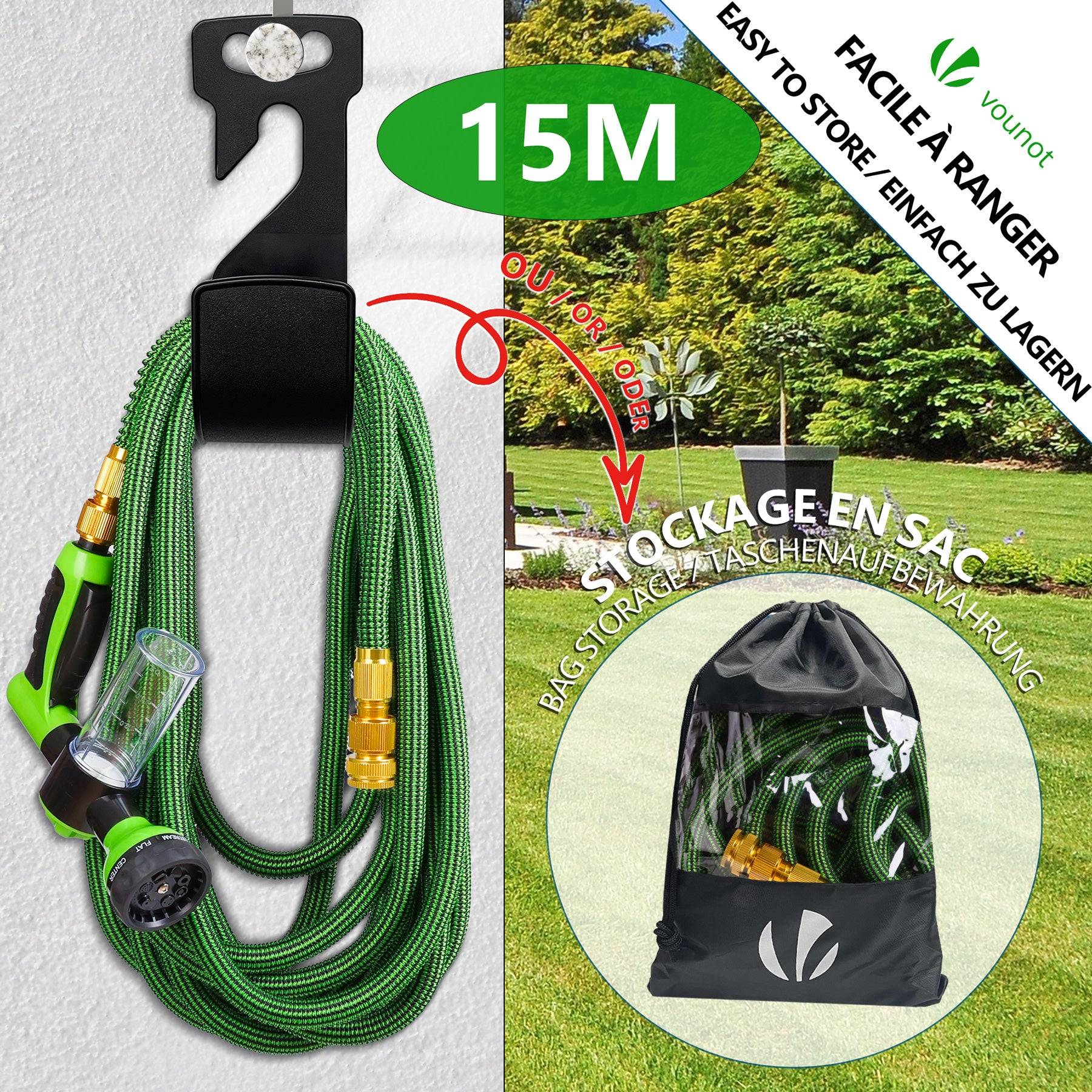 Tuyau d’Arrosage Extensible 15m avec Récipient Savon et accessoires vert - Image 5