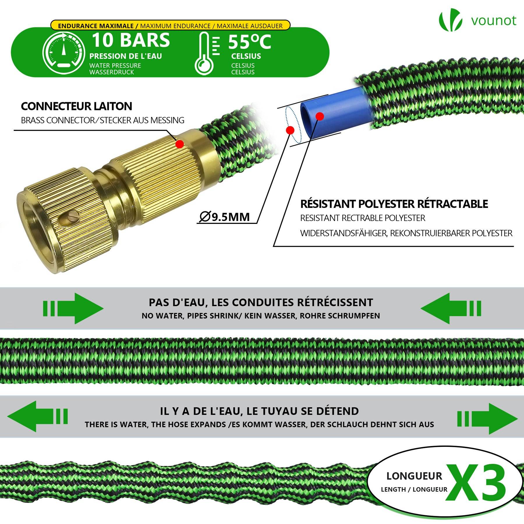 Tuyau d’Arrosage Extensible 15m avec Récipient Savon et accessoires vert - Image 2