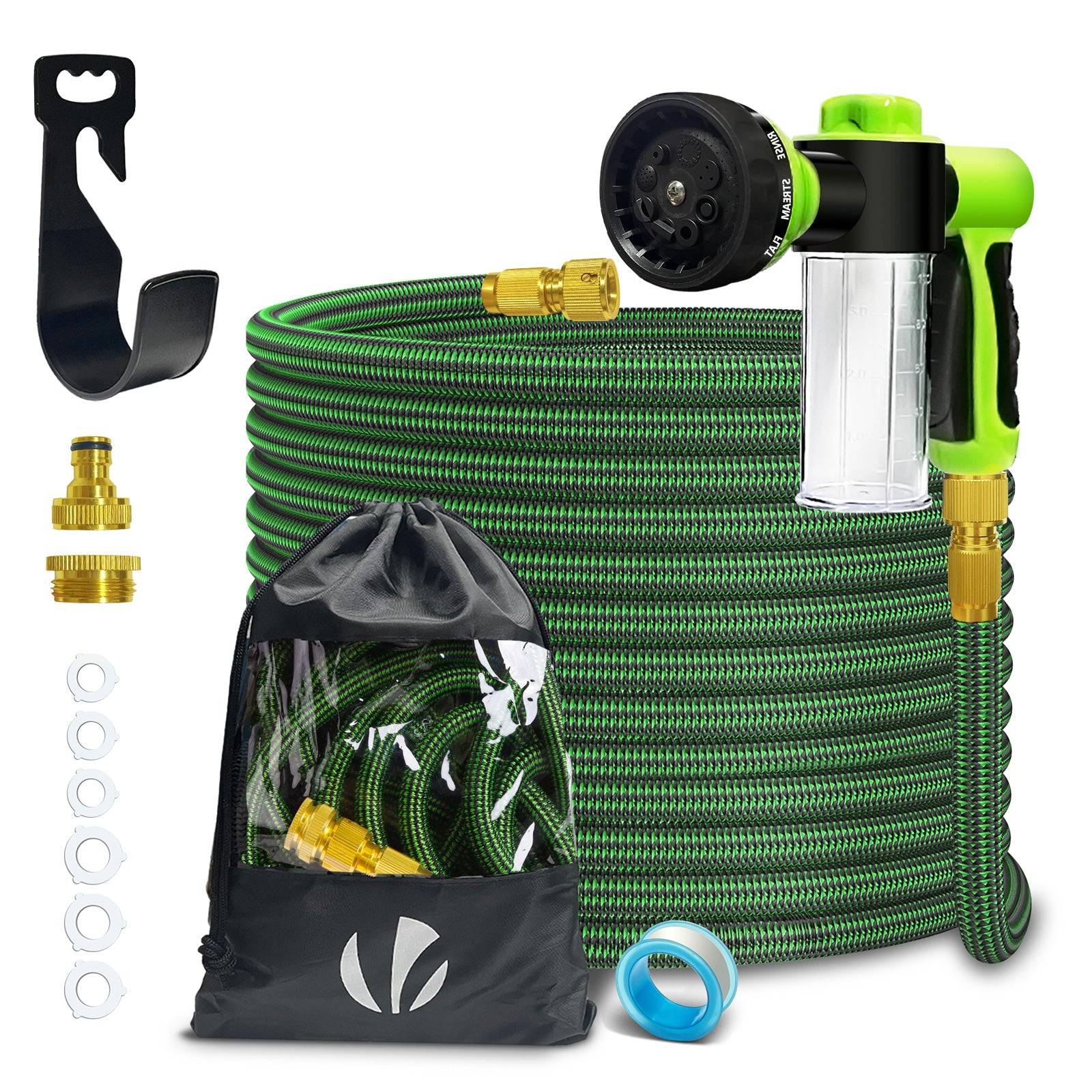 Tuyau d’Arrosage Extensible 15m avec Récipient Savon et accessoires vert - Image 1