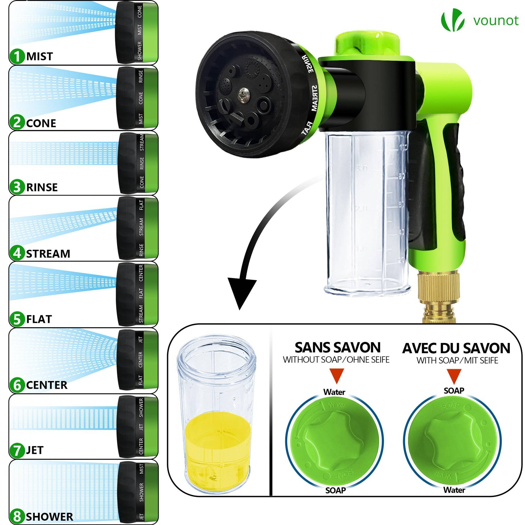 Tuyau d’Arrosage Extensible 15m avec Récipient Savon et accessoires vert - Image 3