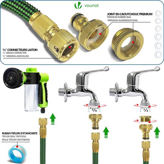 Tuyau d’Arrosage Extensible 15m avec Récipient Savon et accessoires vert - Image 4