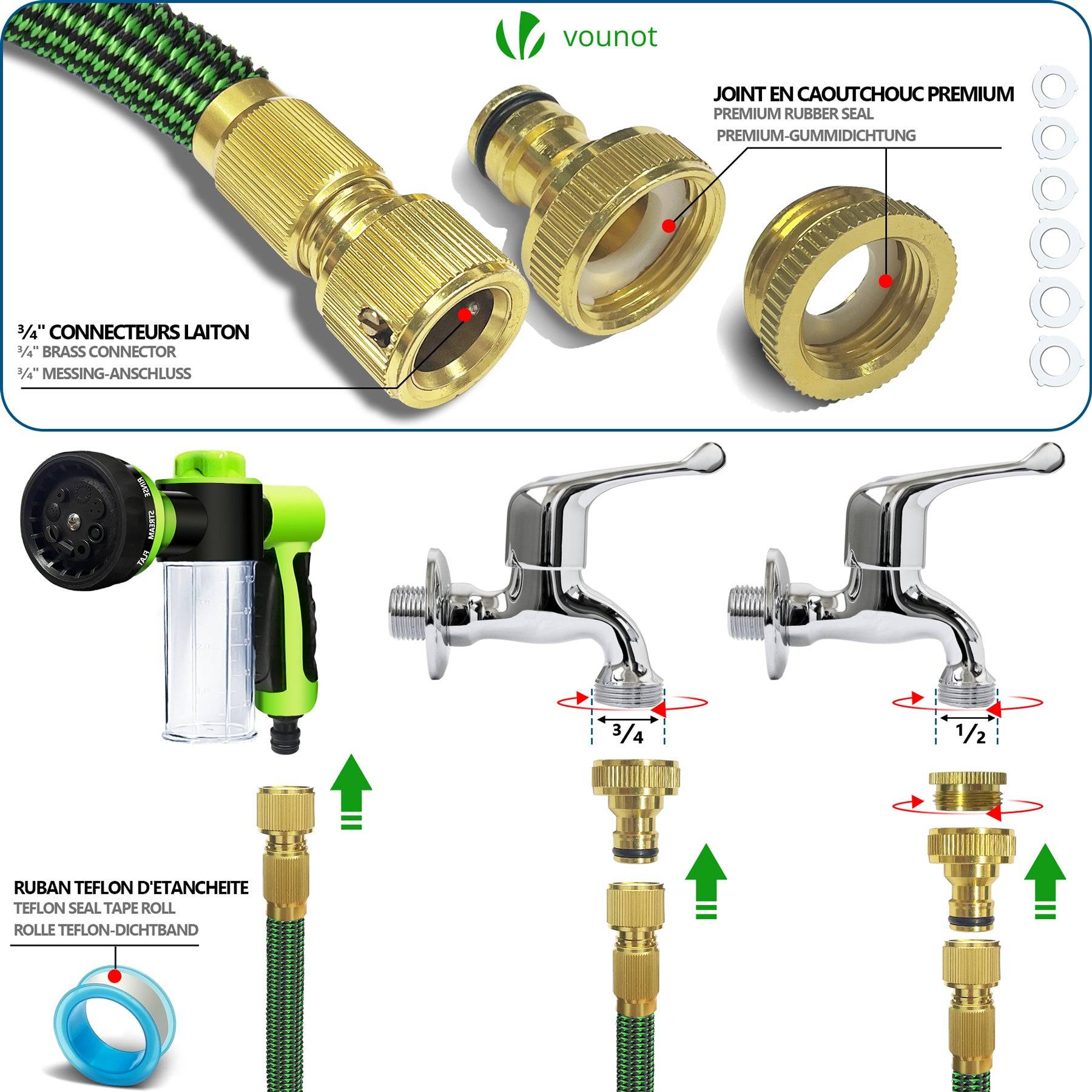 Tuyau d’Arrosage Extensible 15m avec Récipient Savon et accessoires vert - Image 4