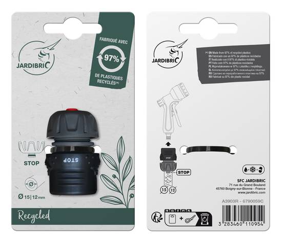 Jardibric - Raccord Automatique Recyclé Jardibric Raccord Rapide Stop Ø15 Connecteur Écologique Assemblage Facile Système Irrigation Durable - Image 2