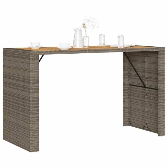 Table de bar jardin résine tressée et bois acacia gris 185 x 80 x 110 cm - PANGIVO - Image 4