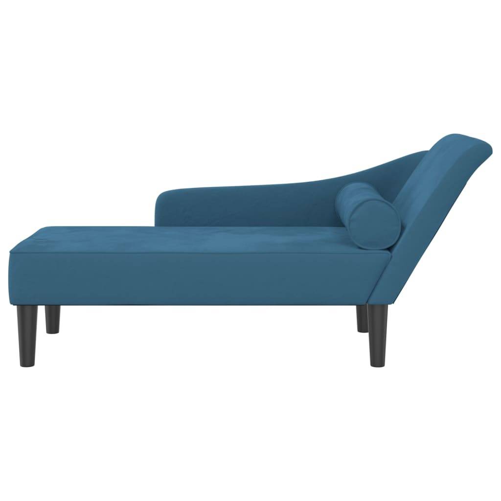 Chaise longue | Transat | Bain de soleil avec coussins bleu velours - Image 3