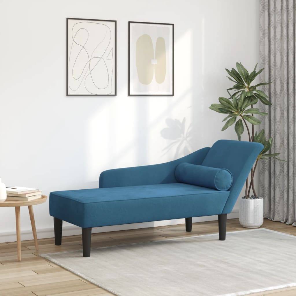 Chaise longue | Transat | Bain de soleil avec coussins bleu velours - Image 2
