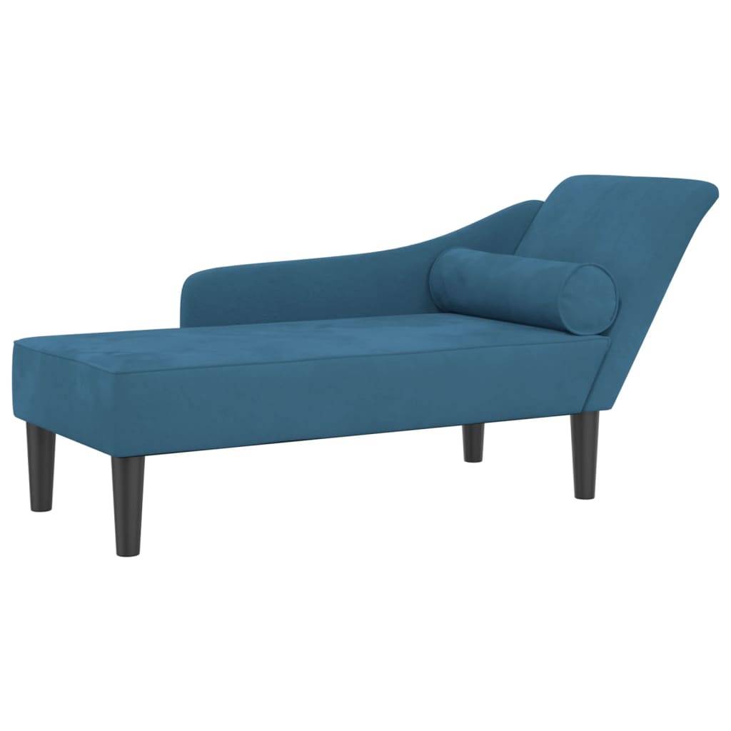 Chaise longue | Transat | Bain de soleil avec coussins bleu velours - Image 1