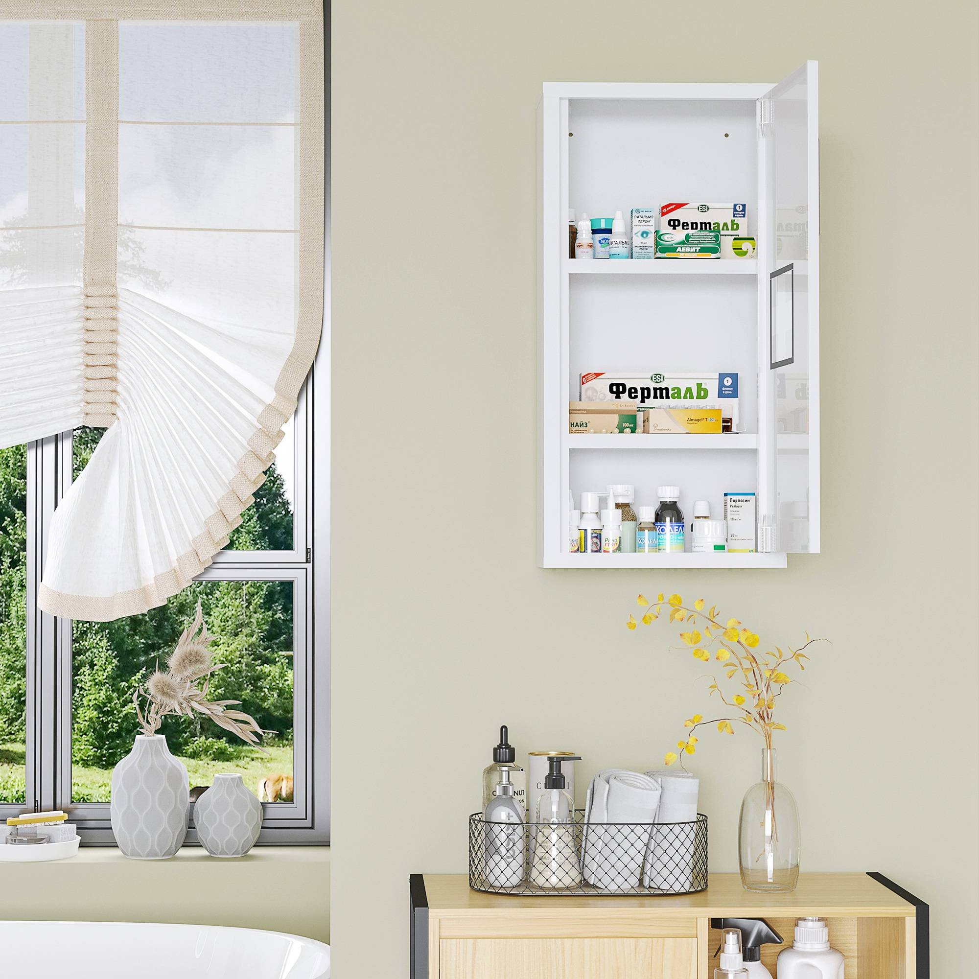 Sans Marque - Armoire pharmacie 3 compartiments intérieurs fermeture magnétique symbole croix boîtier acier blanc 30x12x60 cm - Image 4