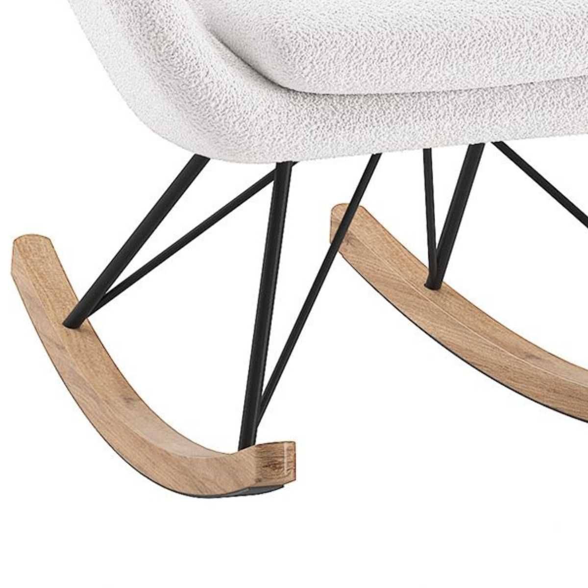 ALTOBUY - Chaise à Bascule en Tissu Bouclette Blanc Pieds Bois et Métal - MOUTY - Image 4