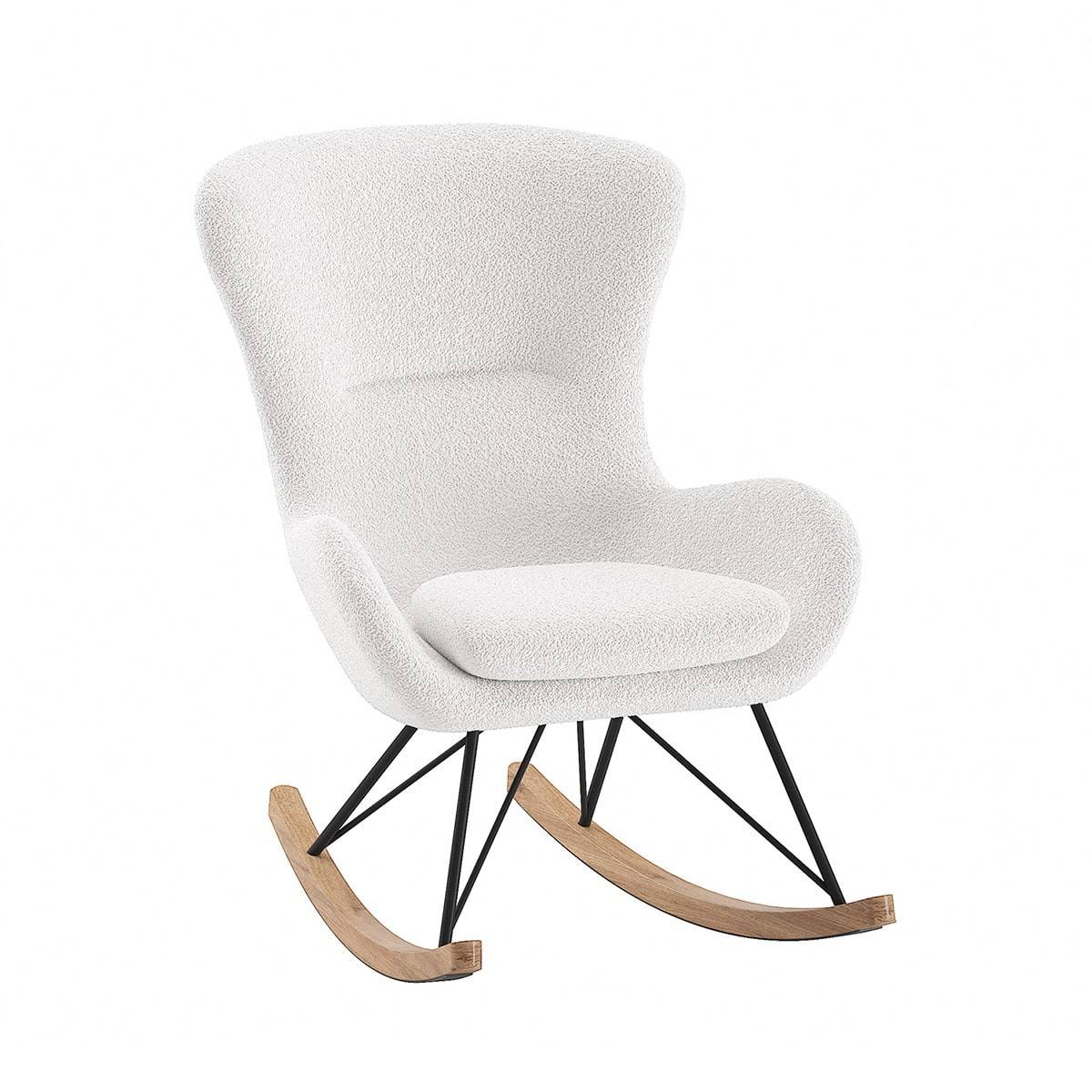 ALTOBUY - Chaise à Bascule en Tissu Bouclette Blanc Pieds Bois et Métal - MOUTY - Image 1