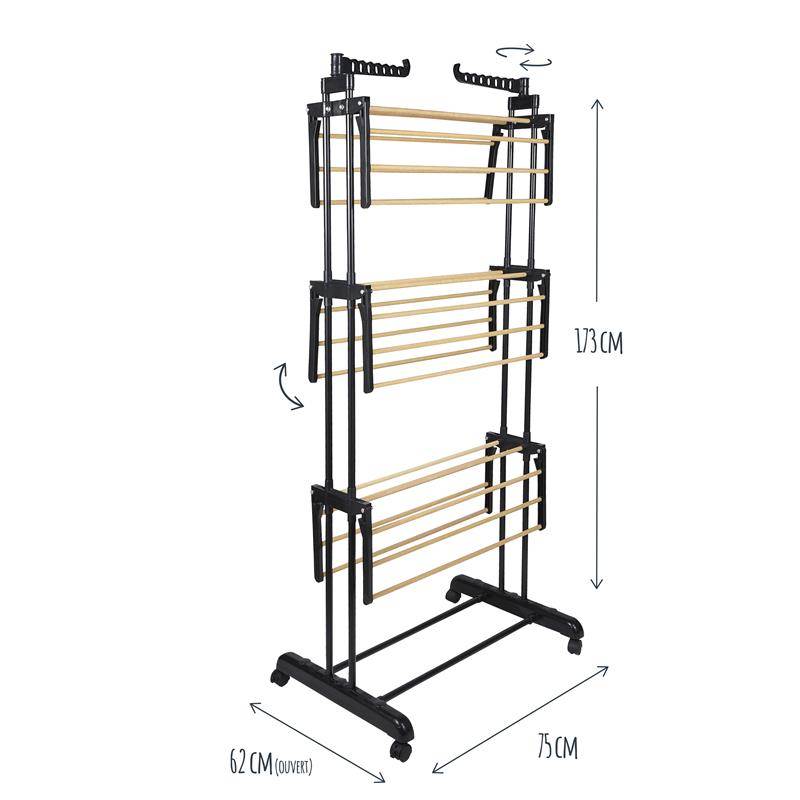 Importdistrib - Etendoir séchoir a linge  Effet Bois 3 Etages 73x64x173cm IMPORTDISTRIB - Imagen 5