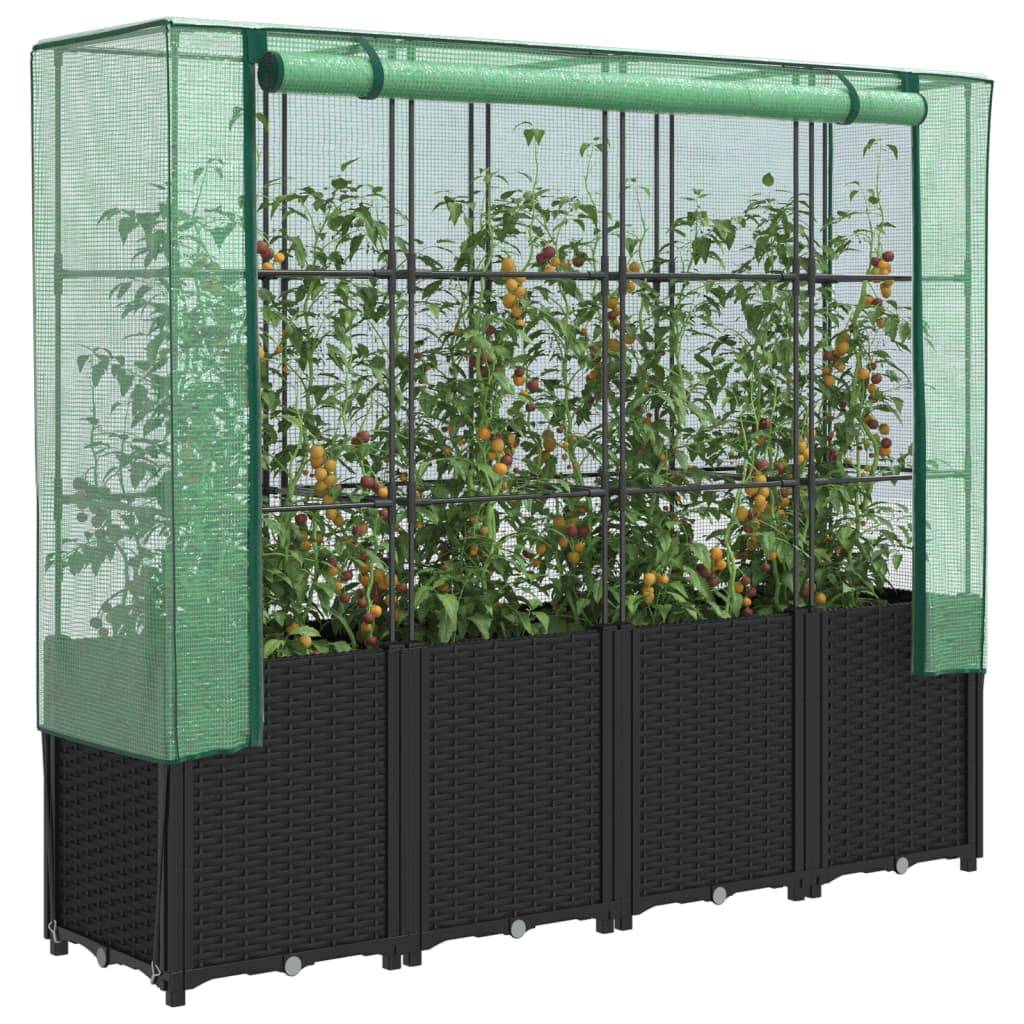 PANGIVO - Carré potager surélevé PP noir avec housse en PE vert 160 x 40 x 153 cm - PANGIVO