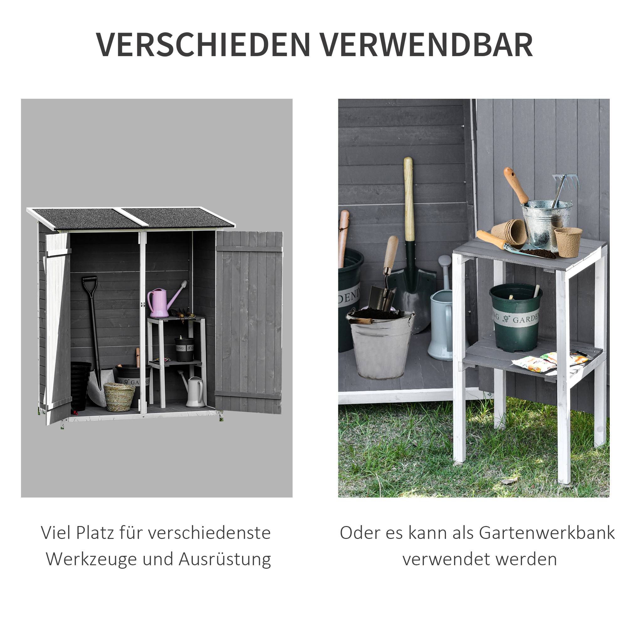 Armoire jardin 2 portes, toit asphalte, design antidumping, clous au sol, sapin, gris+blanc, 139x75x160 cm - Image 7