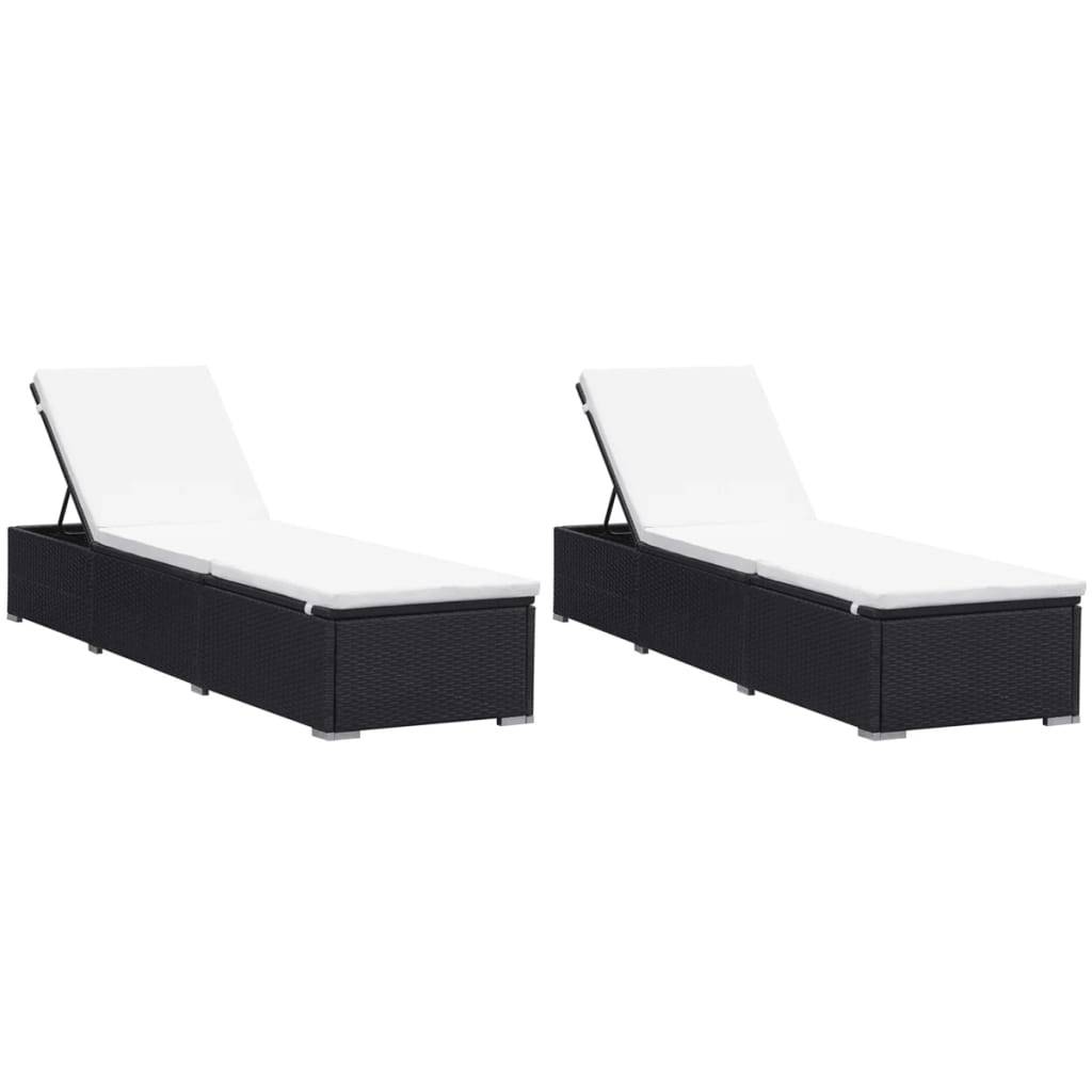 Vidaxl - Chaises longues avec coussins lot de 2 Résine tressée Noir vidaXL 277088 - Imagen 1