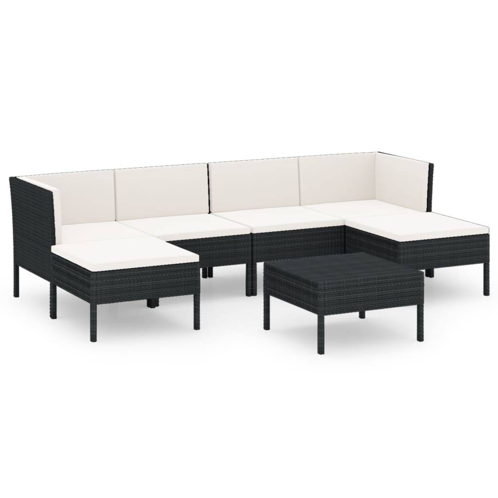 Helloshop26 - Salon de jardin meuble d'extérieur ensemble de mobilier 7 pièces avec coussins résine tressée noir - Imagen 1