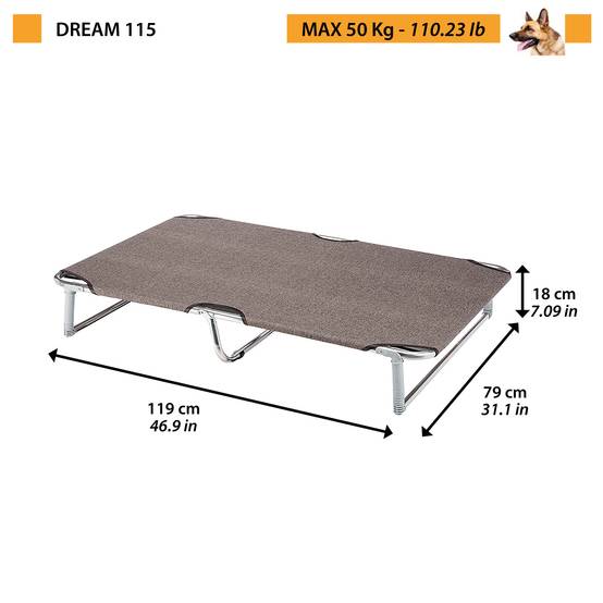 Ferplast - Ferplast Lit pliable pour chiens DREAM 115, avec structure solide en aluminium avec élastiques renforcés, toile en tissu, 119 x 79 x h 18 cm Taupe - Imagen 2