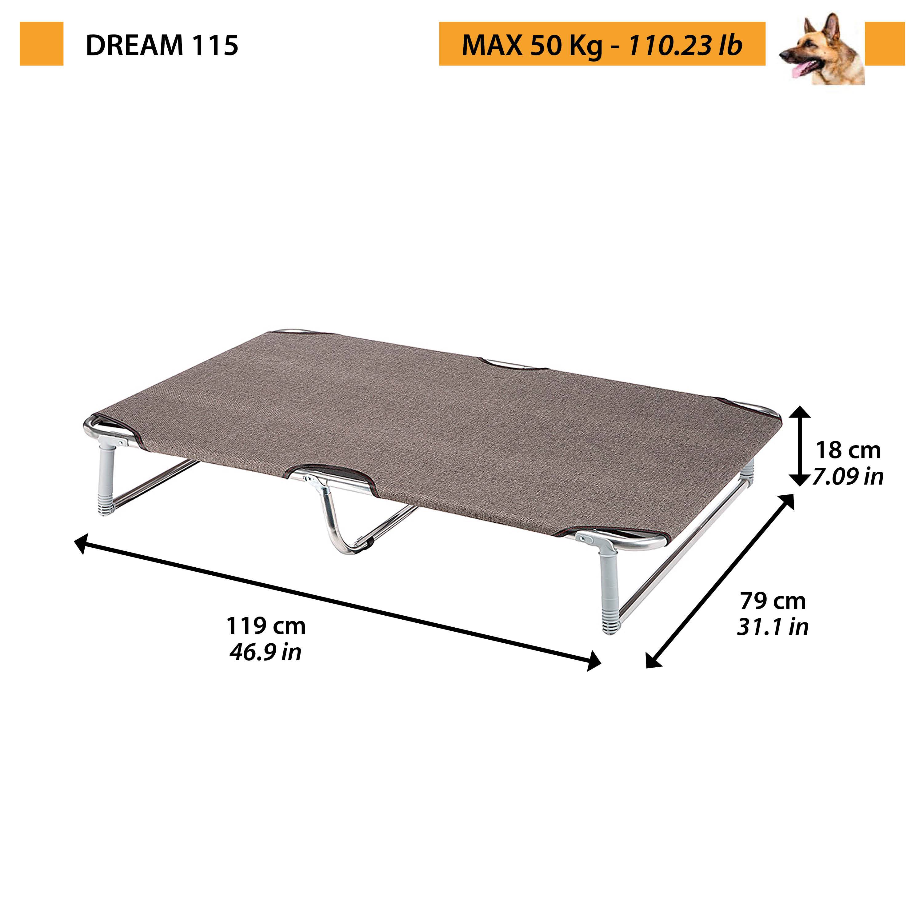 Ferplast - Ferplast Lit pliable pour chiens DREAM 115, avec structure solide en aluminium avec élastiques renforcés, toile en tissu, 119 x 79 x h 18 cm Taupe - Imagen 2