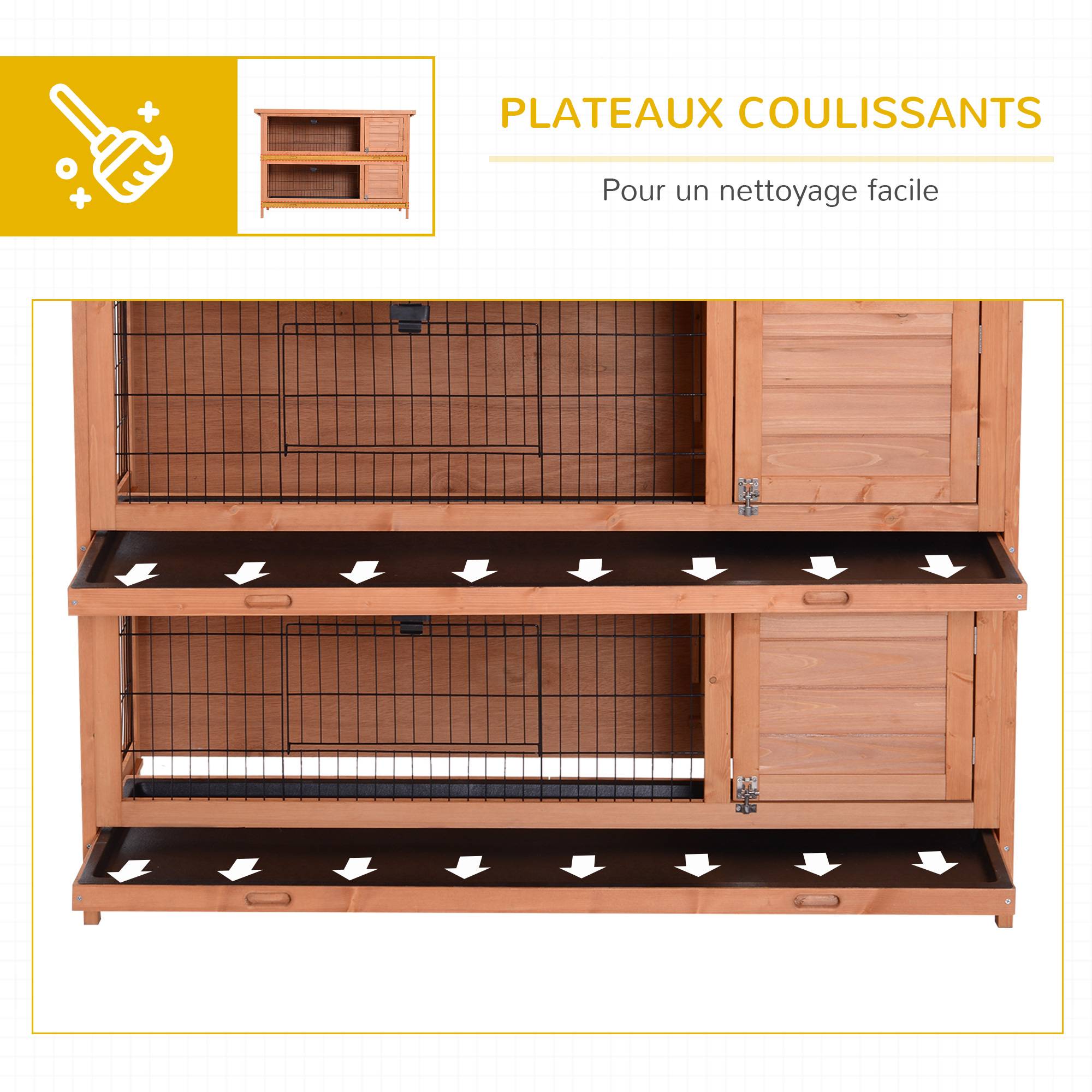Clapier sur pieds bois pin double niveau plateaux coulissants 137x50x93cm rouge - ComfortXL Outdoor Living - Image 8