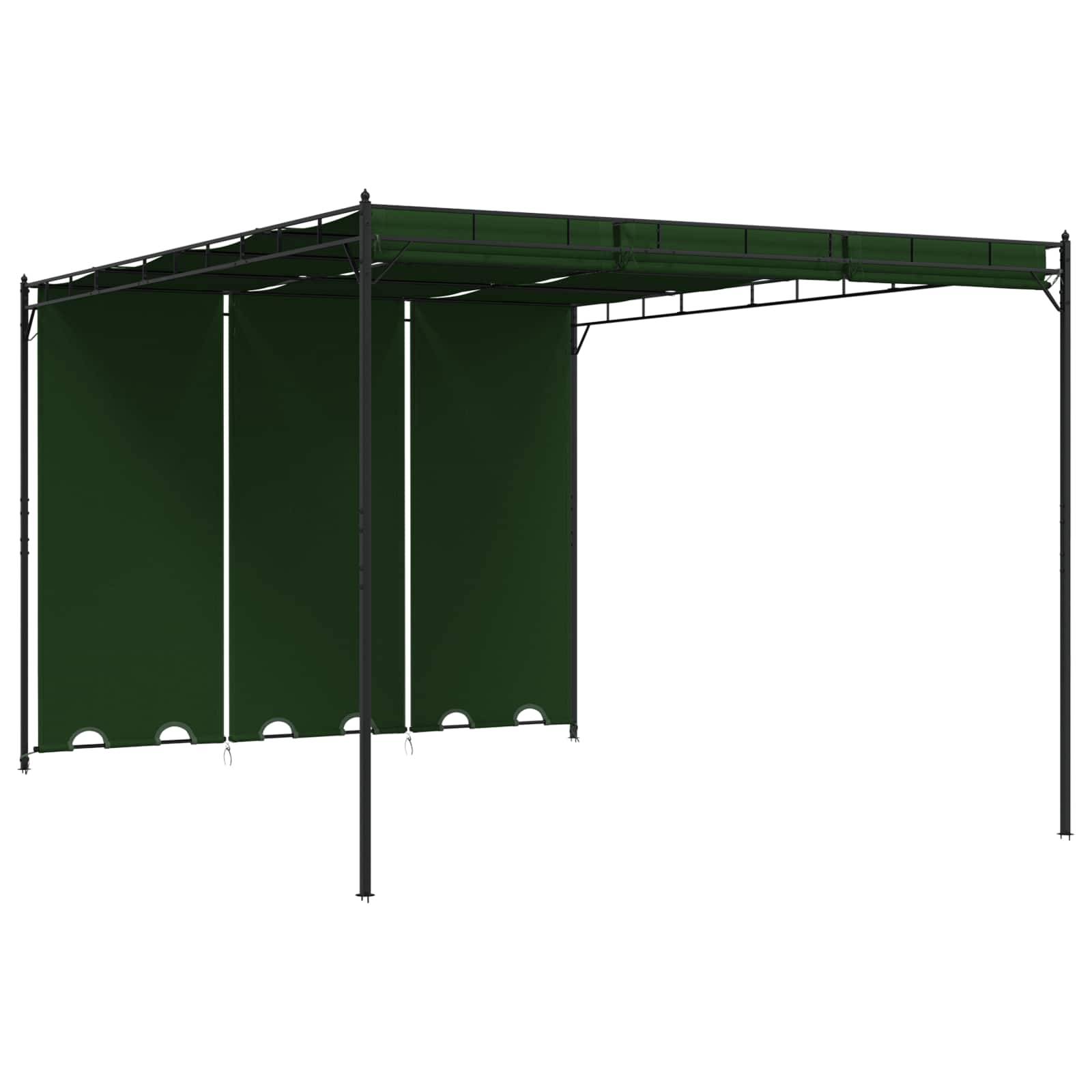 Pergola Bioclimatique Aluminium Polyester Jardin Toit Lames Rideaux Inclus 4x3m Vert - ComfortXL Outdoor Living - Image 1