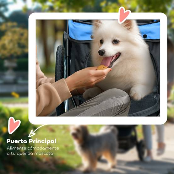 Poussette pour chien de petite à moyenne taille avec panier de rangement, capote réglable et fenêtre en filet, 111 x 58 x 107 cm, bleue - Image 10