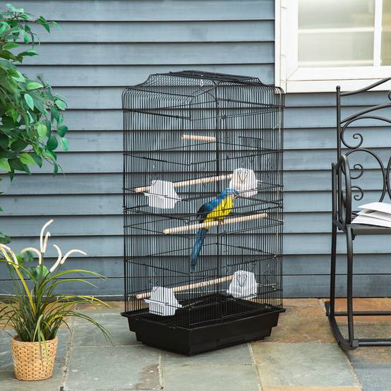 Cage à oiseaux métal noir 46.5 x 35.5 x 92 cm - PANGIVO - Image 3