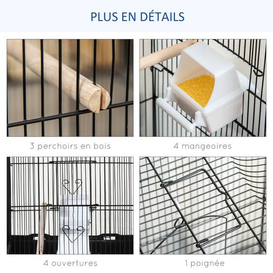 Cage à oiseaux métal noir 46.5 x 35.5 x 92 cm - PANGIVO - Image 6